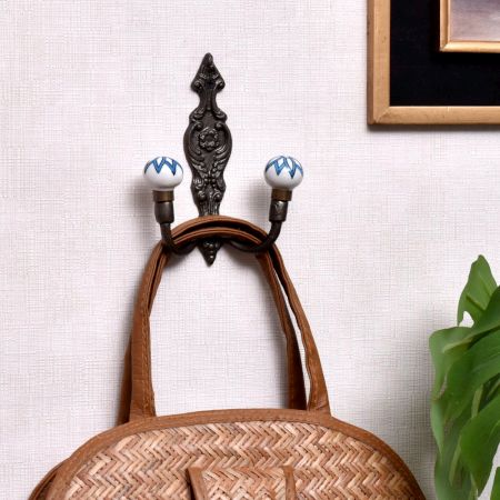 Turquoise Floral Ceramic Iron Towel Hooks